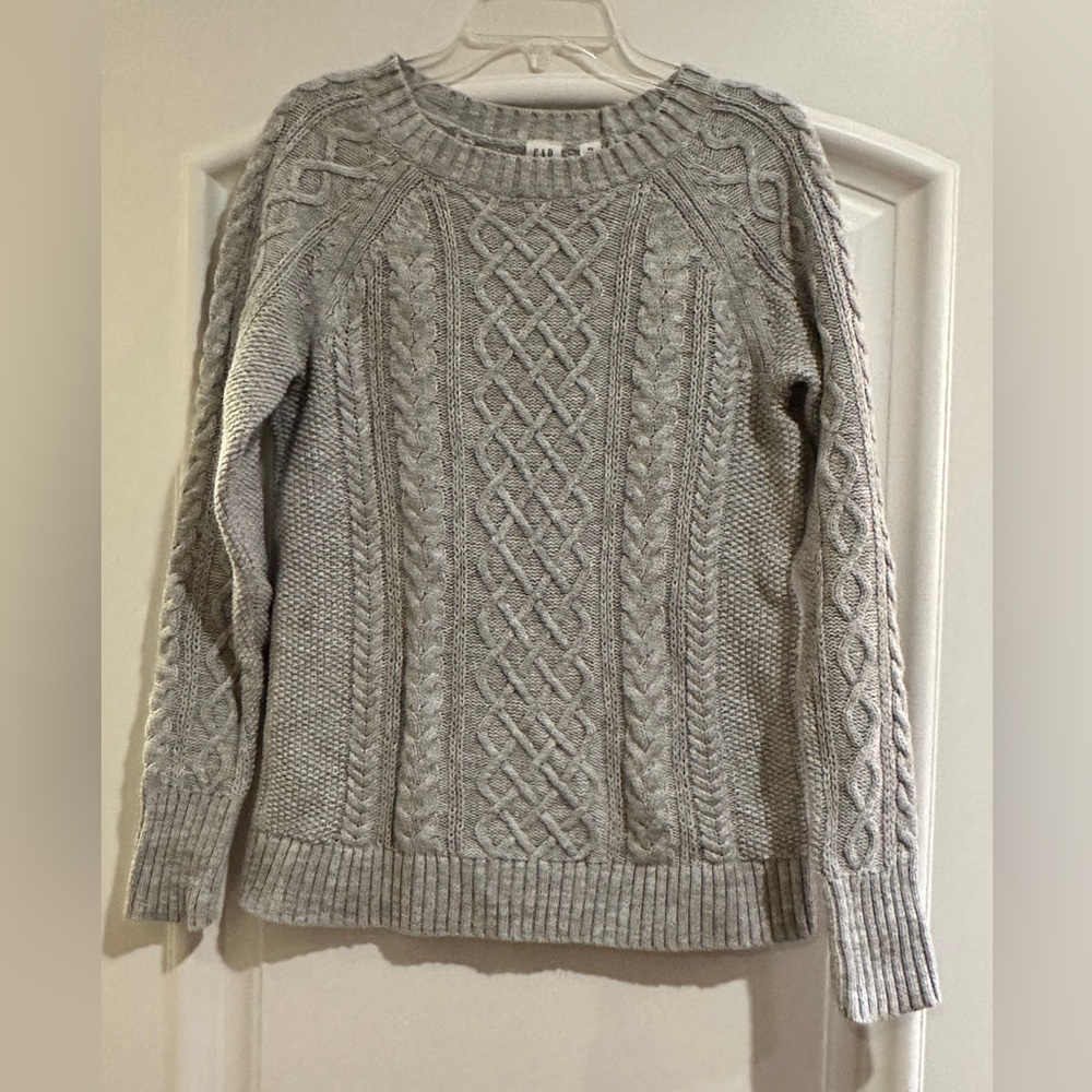 Gap Women’s Gray XS Cable Knit Sweater 100% Cotton Crew Neck